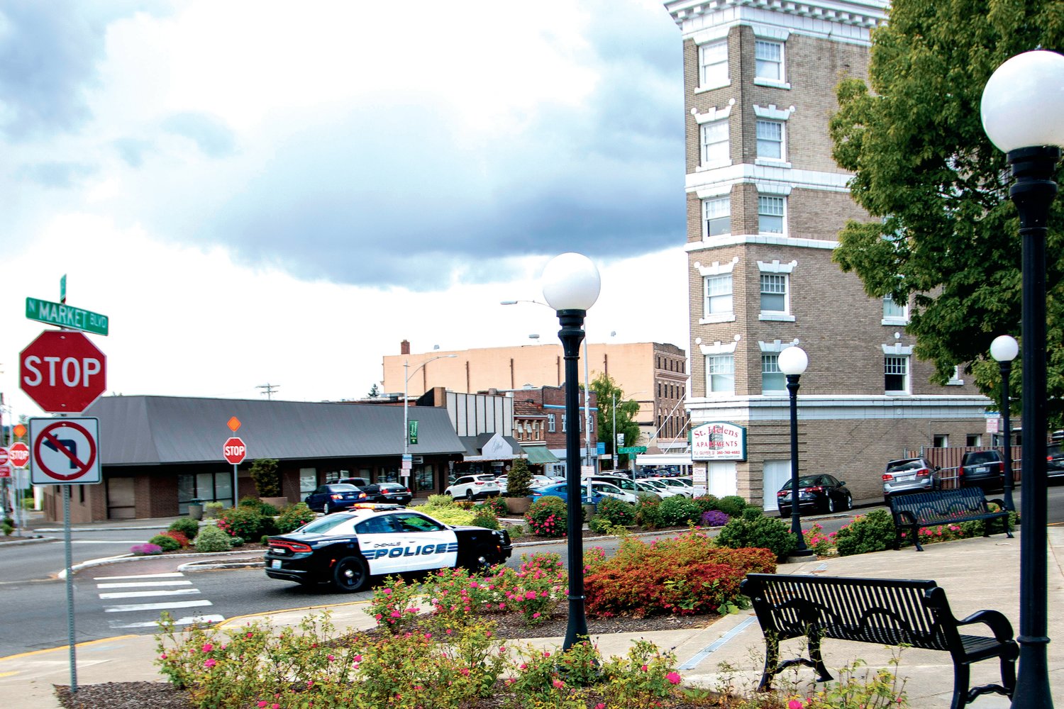 A Chehalis Police Department patrol car travels through downtown Chehalis in this Chronicle file photo.